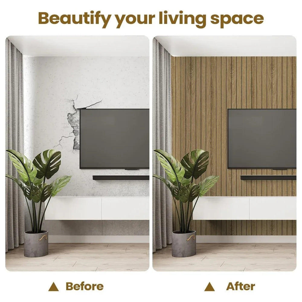1 Roll Self-Adhesive Wood Grain Wall Panel Waterproof Background Wall Grille Sticker Suitable for Ceiling Living Room Decoration Qme