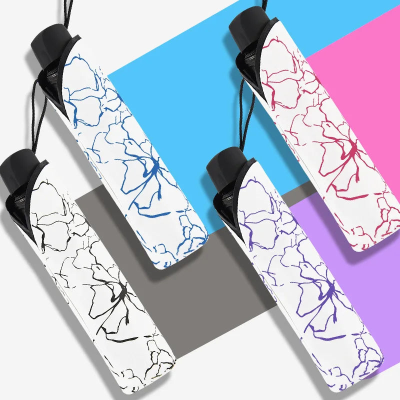 Rain Sunshine Dual-purpose Umbrella Anti UV Black Coating Hibiscus Qme