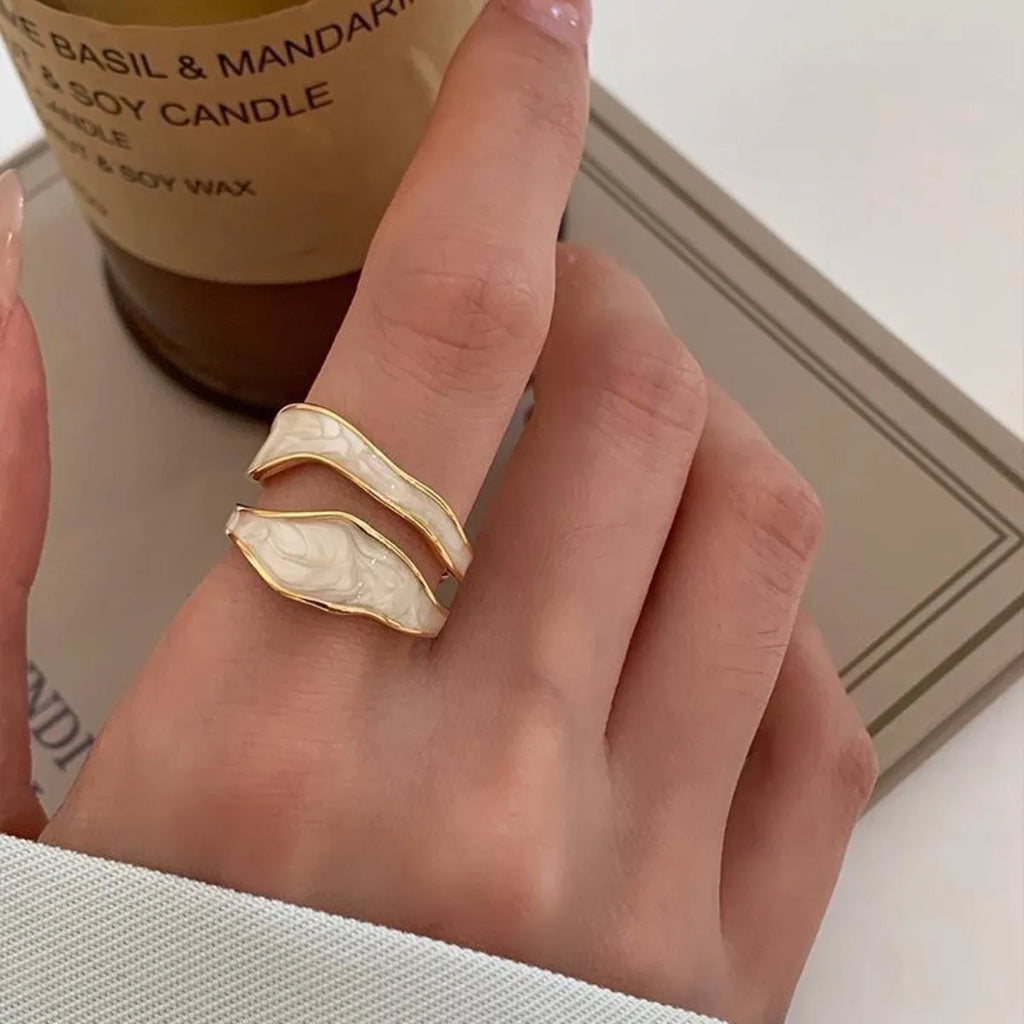 1pcs Drop Glaze Wedding Rings Women Couples New Fashion Elegant Double-layered Irregular Geometric Handmade Party Jewelry Gifts Qme