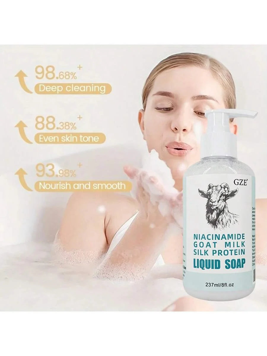 GZE Niacinamide Goat Milk Silk Protein Liquid Soap Moisturizing Gentle Deep Cleansing pH-Balanced Skin Texture Improvement Qme