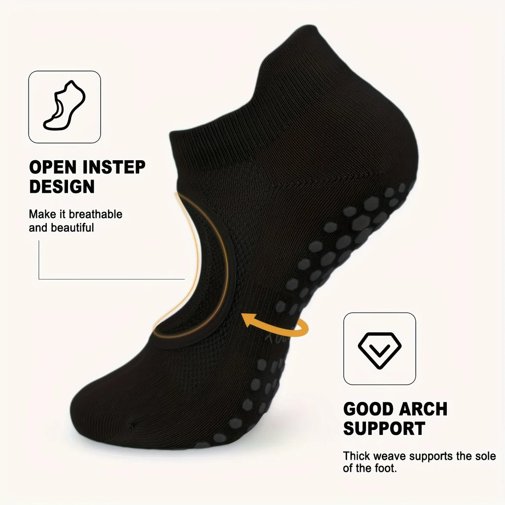 2 Pairs Women'S Non-Slip Pilates Yoga Socks - Open Toe with Arch Support, Breathable for Exercise, Ballet, Textured Grip Bottom Qme