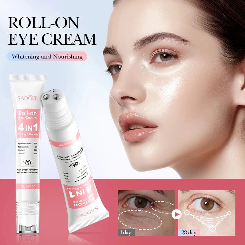 SADOER 4in1 Roll-on Moisturizing Eye Cream Anti Dark Circles Eyes Bags Firming Moisturizing Eye Serum Skin Care for Beauty Eyes Qme