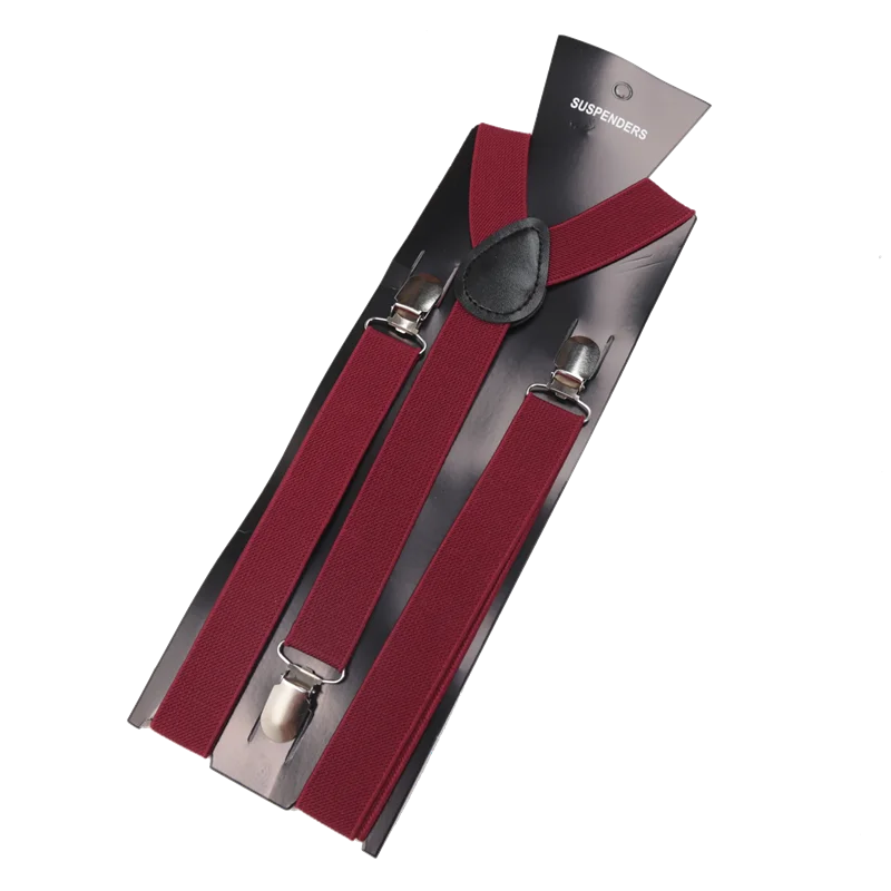 Unisex Elastic Leather Suspenders Braces Men Women Gift Black Blue Red Adjustable Straps for Wedding Suit Skirt Accessories Qme wine red China Mainland