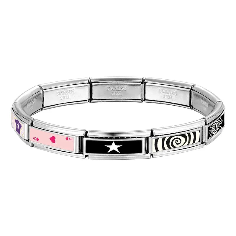 2026 New Women's Gift Black Eye Colorful Stars Heart Italian Charms Links Beads Fit 9mm Stainless Steel Modular Bracelet Jewelry Qme