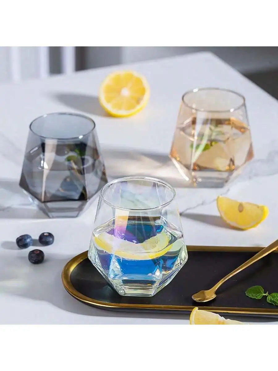 Diamond Shaped Creative Glass Water Cup Transparent Juice Breakfast Qme