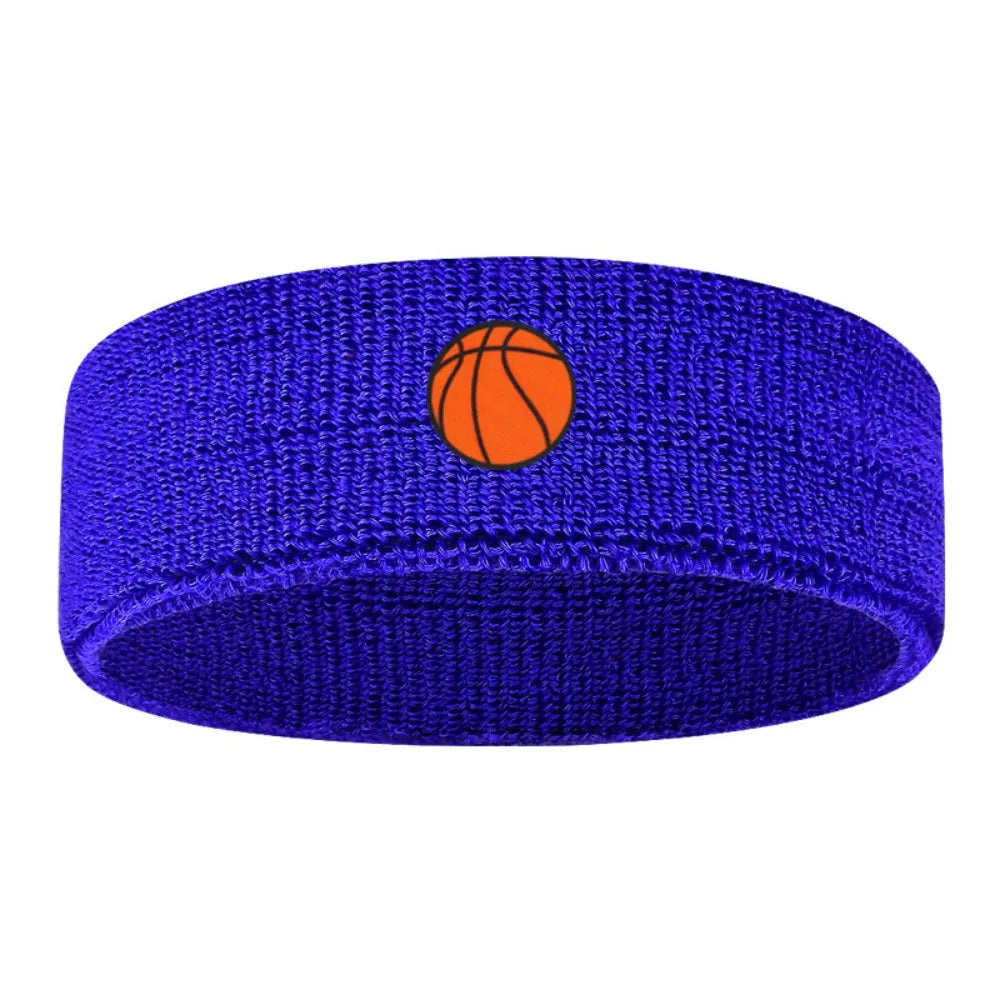 Sweat Absorbing Cartoon Sports Headband Polyester Wicking Hairband Qme Basketball Blue