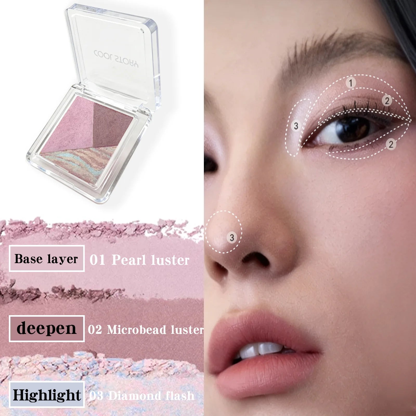 3 Color Eyeshadow Palette Pearlescent Matte Eye Shadow Diamond Flash Highlight Long-Lasting Base Deepen Brighten Eye Makeup Qme 04