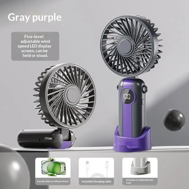 Portable Handheld Mini Fan Foldable Neck Hanging Fans 5 Speed USB Qme one size A5