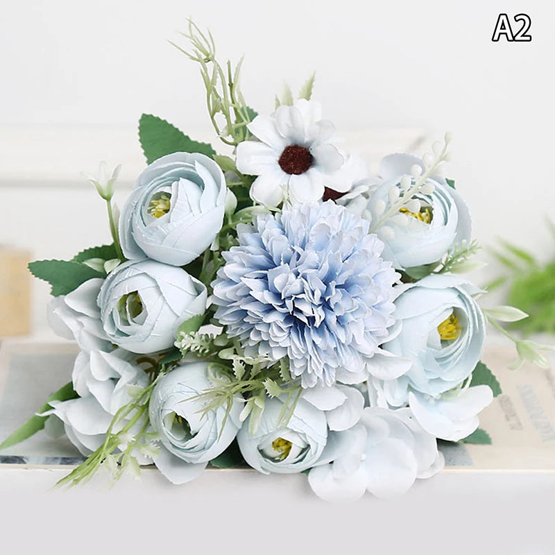 Artificial 1PC Flowers Wedding Home Bedroom Decoration Bridal Bouquet Garden Fake Silk Roses Hydrangeas Vase For Board Outdoors Qme style 8