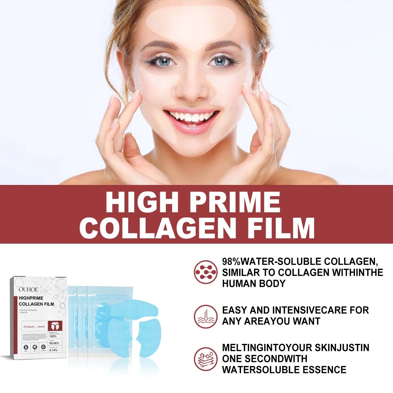 Collagen Membrane Set Paper Soluble Facial Mask Cheek Sticker Forehead Patch Fade Smile Lines Patches Tightening Skin Care Qme