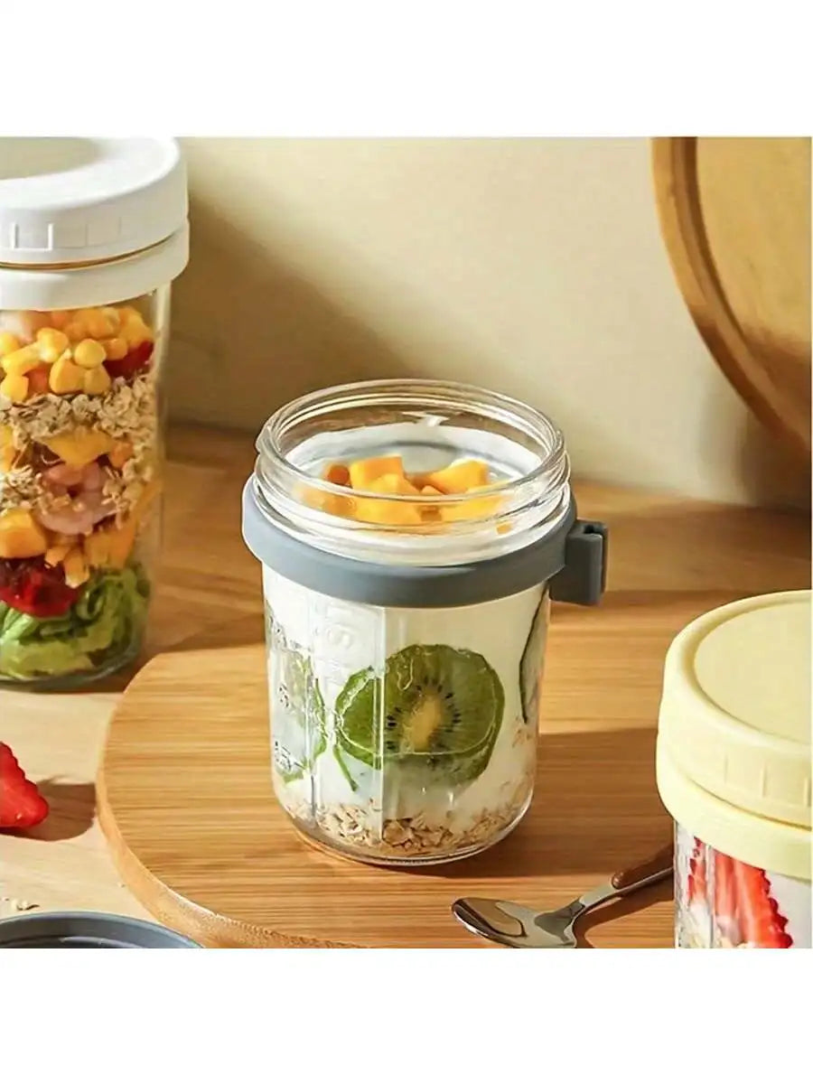 Overnight Oatmeal Container Lid Spoon Large Capacity Airtight Jar Qme