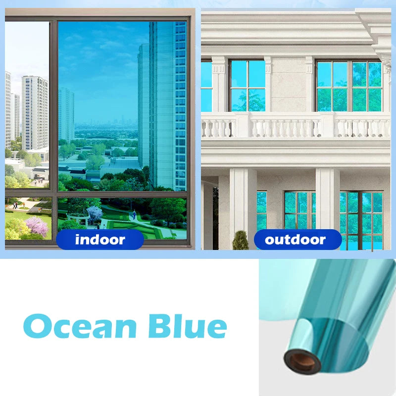 Double Sided Perspective Film Privacy Sunshade UV Resistant Glass Sticker Bedroom Living Room Window Decoration Film Qme blue 40x200cm