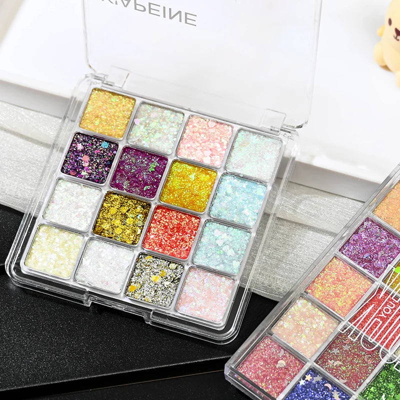 16 25 Eye Shadow Palette Vibrant Flash Gloss Multi-color Sequins Qme