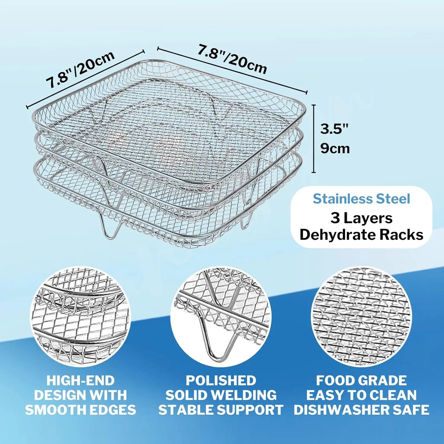 Three Stackable Air Fryer Rack Ovens Racks Stainless Steel Basket Tray Air Fryer Accessories Kitchen Gadgets Baking Tools Qme