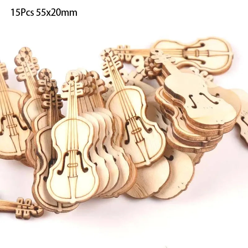 15Pcs 55x20mm Natrual Violin Wood Slices For Home Decor DIY Crafts Scrapbook Accessories Handmade Wooden Ornaments m1754 Qme