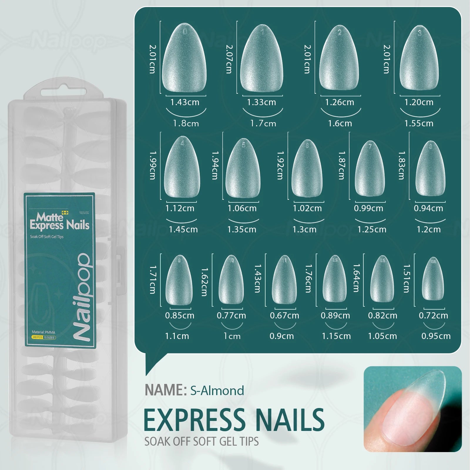 Nailpop Soft Matte False Nail Tips No File Required Durable Premium Qme S-Almond 240