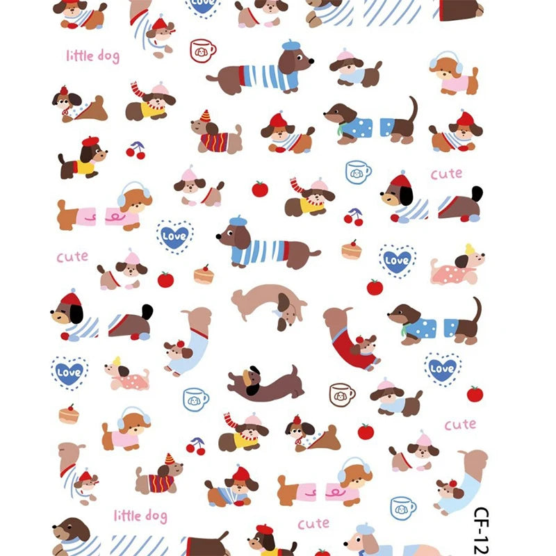 Lovely Sausage Dog Nail Art Stickers Gifts Self Adhesive Cartoon Qme ONESIZE