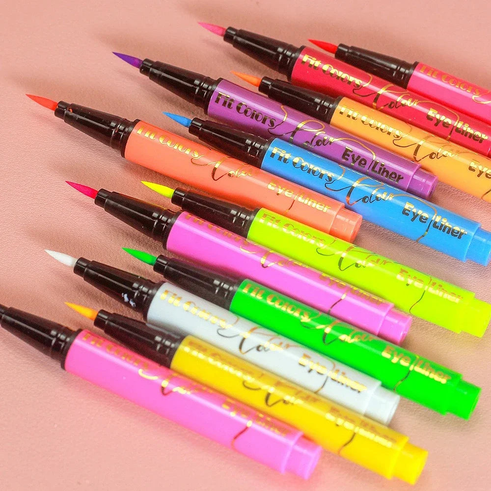 12Colors Liquid Eyeliner Neon Colored Halloween Liner Eyeliner Pen Waterproof UV Blacklight Fluorescent Face Body Paint Makeup Qme