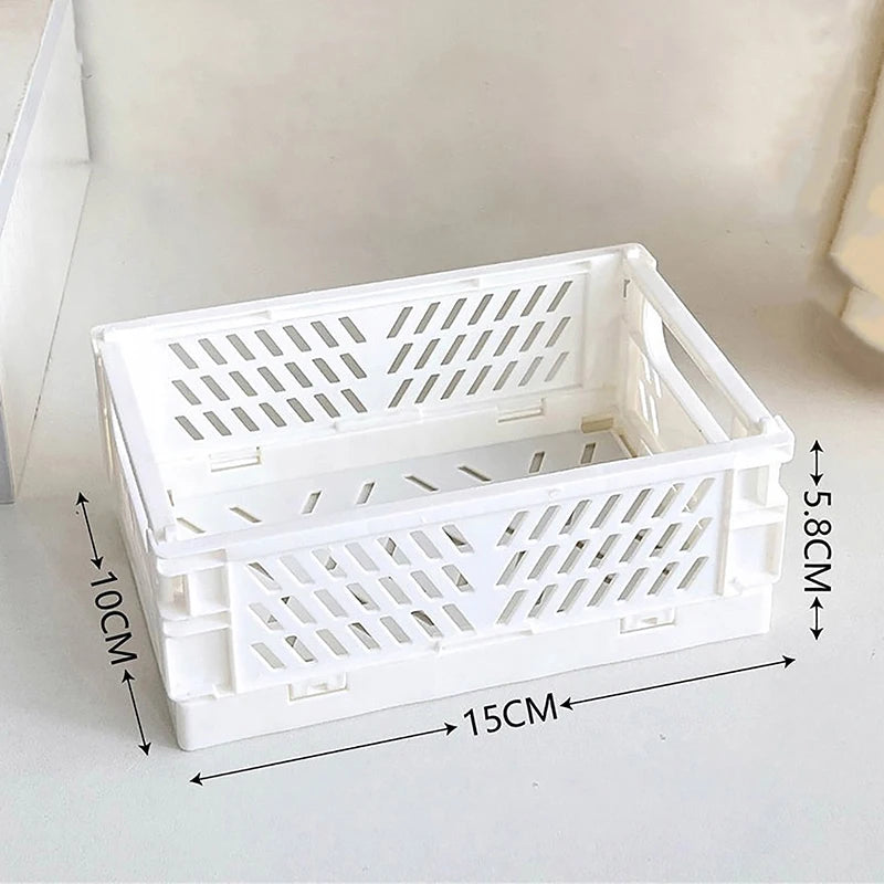 Desktop Holder Home Use School Desk Storage Box Collapsible Crate Qme White