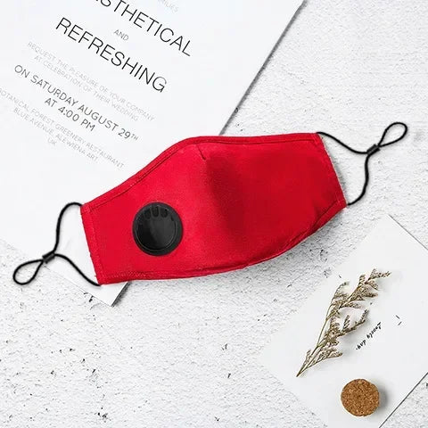 Reusable Washable Fashion Anti Dust PM2.5 Mouth Face Mask with Breathing Valve Filter Activated Carbon Cotton Face Mask Qme Red