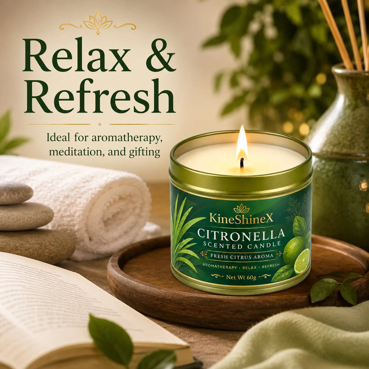 Aromatherapy Candle Natural Plant Scented Candles Lemongrass Fragrance Fresh and Lasting Air Companion Aroma Holiday Gift Qme