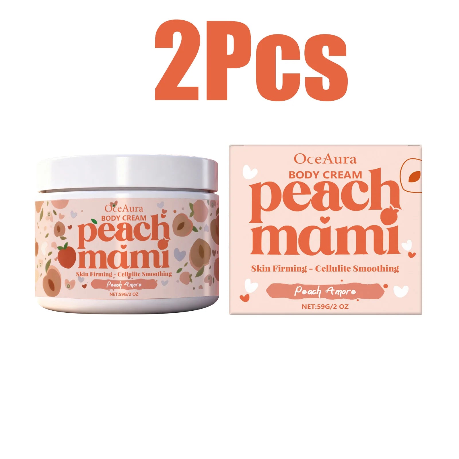 Peach Firming Body Cream Moisturizing Tightening Lifting Smoothing Skin Daily Use for Elastic Nourished & Protected Skin Qme 2 x 59g Boxed