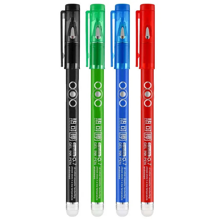 4Pcs 0.7MM Heat Erasable Pens, Bullet Nib, Colored Heat Sensitive Erasable Gel Pen, Smooth Writing, Black Blue Red Green Ink Qme 4pcs (Mixcolor)