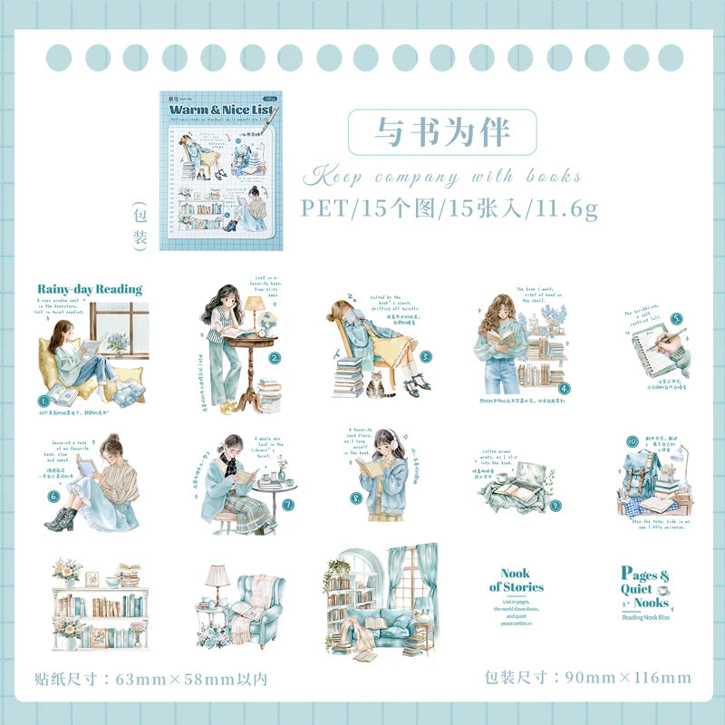 15pcs Artistic Girl Creative Character PET Sticker Bag for Collage Junk Journal DIY Scrapbook Aesthetic Stationery Supplies Qme E5
