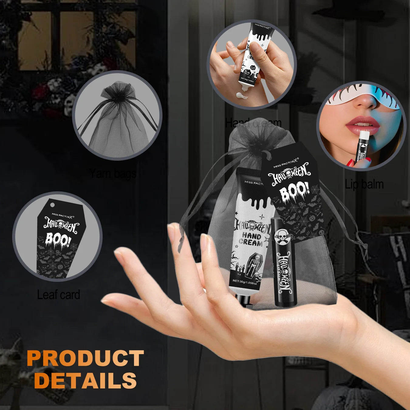 Halloween assembly gift 96PCS/box hand cream lipstick in bulk with BOO card and black gift bag Qme