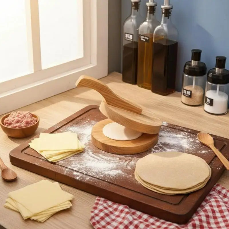 Solid Wood Dough Press Tool Quick Easy Dumpling Skin Presser Home Qme
