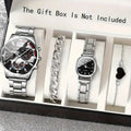 2026 4pcs/set Couple Watches ，Quartz Watch Date Display Men's Wrist Watch， Alloy Strap Round Square Dial Watches for Men Qme As shown D