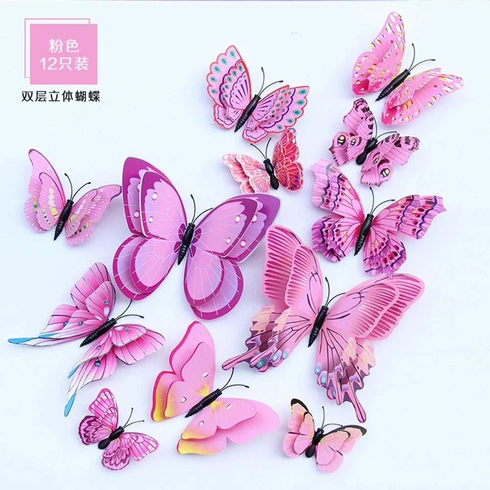 3D Butterfly Wall Stickers Decor Butterflies for Wedding Decoration Magnet Fridge Decals Decoration Sticker Pvc Color Sticker Qme pink