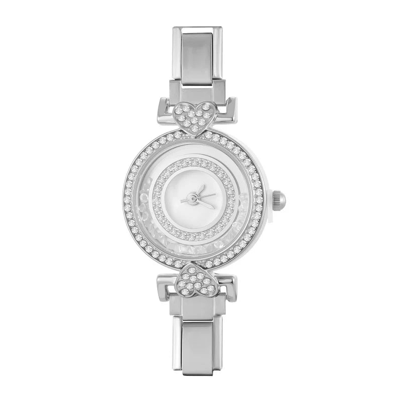 Fashion Women's Stainless Steel Round Shiny Zircon Watch DIY Width