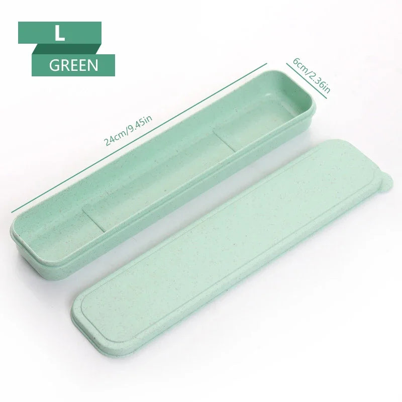 Portable Travel Tableware Eco-friendly Storage Box Case Food Grade Dinnerware Kitchen Fork Spoon Box Kid Cutlery Set Organizer Qme 24CM Green