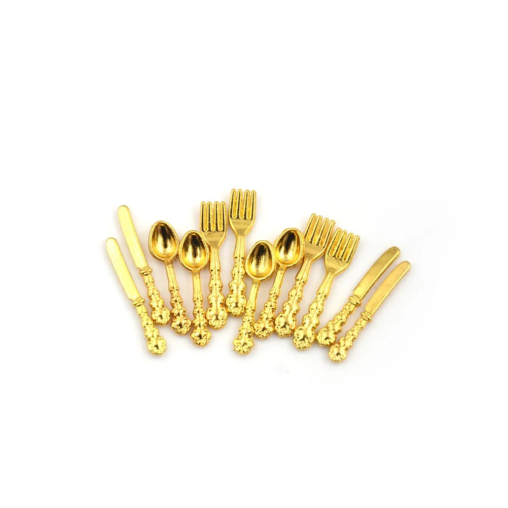1 12 Dollhouse Miniature Fork Knife Soup Tableware Kitchen Furniture Qme 1 Gold