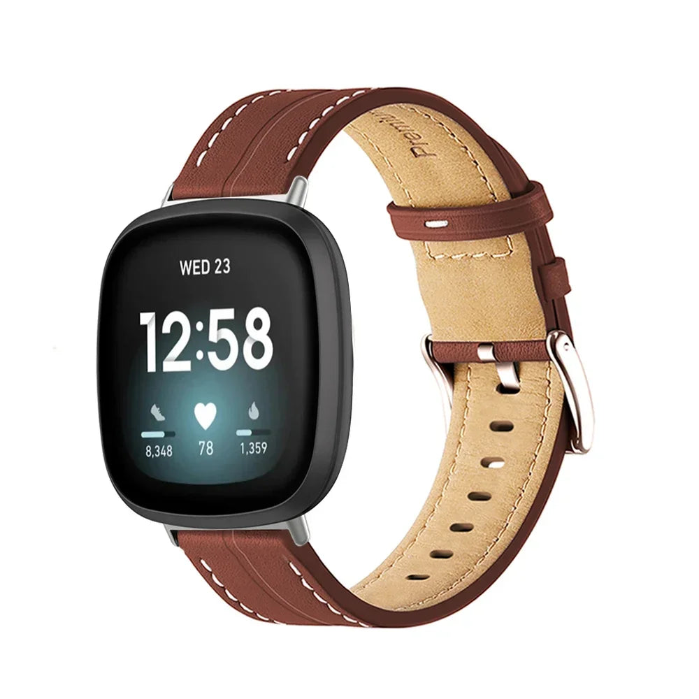 Genuine Leather Strap For Fitbit Versa 2 Lite Band Smart Watch Bracelet For Fitbit Versa 3 4 Sense 2 Correa Watchband Pin Buckle Qme Brown For Fibit Versa 4