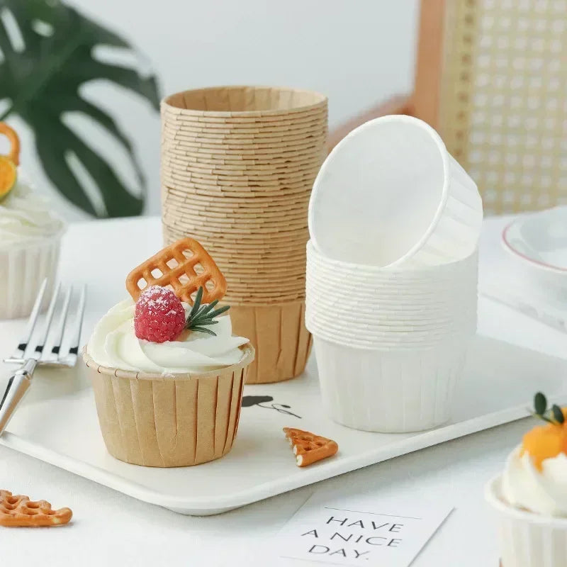 50pcs Cake Baked Crimped Muffin Cup Heat-resistant and Oil-proof Paper , Suitable for Cupcakes Wrapping Paper Wedding Party Qme