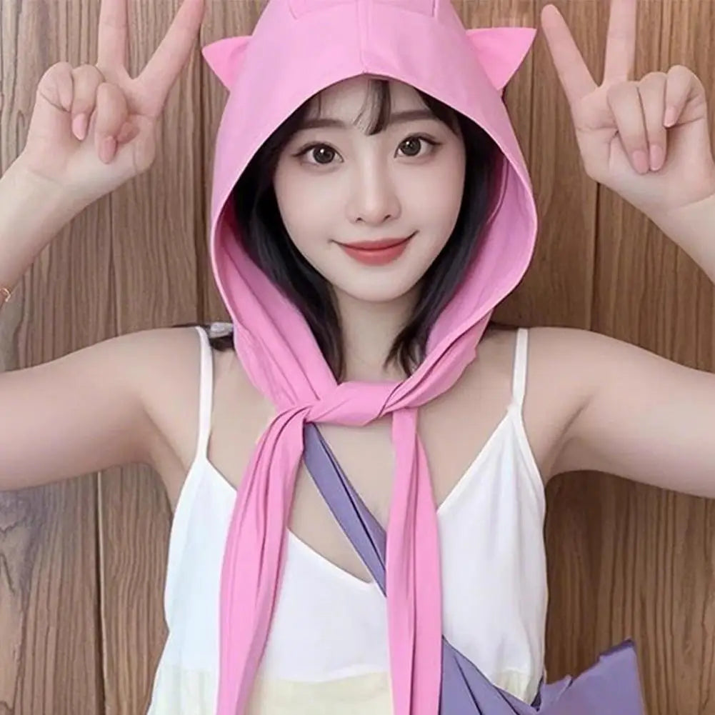 Cute Ear Sunshade Caps Hooded Hat Unisex Summer Fisherman Strap Qme