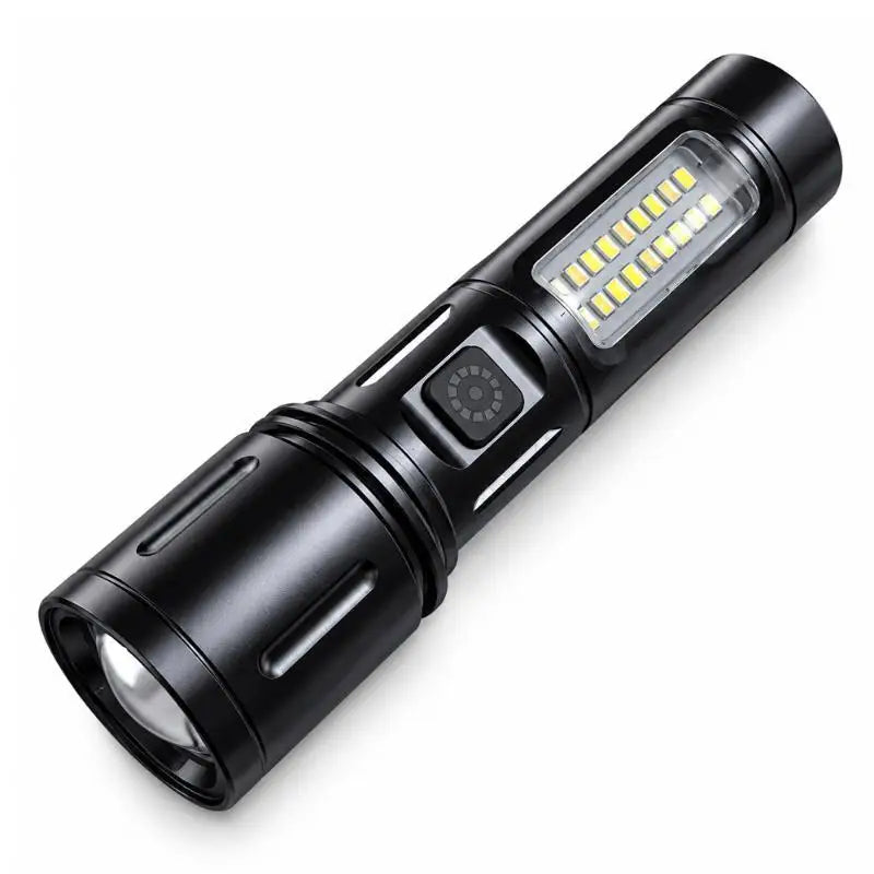 LED+COB Portable Flashlight Zoomable Small Torch With Side Lights USB Rechargeable Outdoor Camping Fishing Emergency Lantern Qme 1pcs