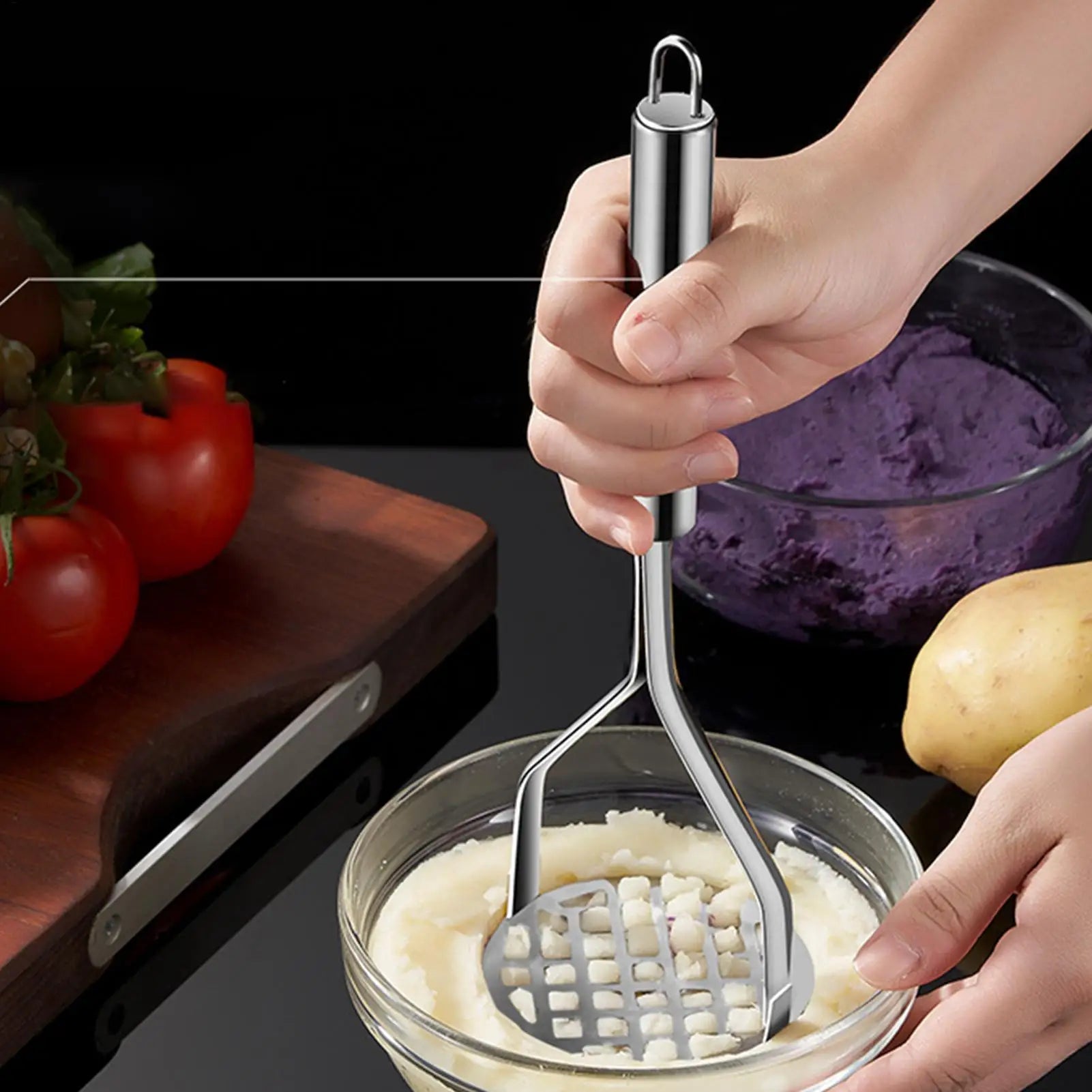 1pcs Potato Press Stainless Steel Kitchen Potato Masher Tool Kitchen Tools for Cooking Pureeing Vegetable Fruit Bean Restaurant Qme
