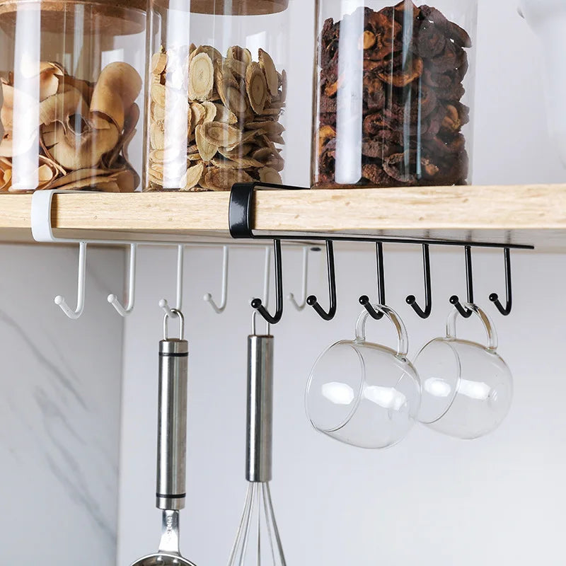 1PC Perforation-Free Wrought Iron Cabinet Storage Rack Wardrobe Kitchen Organizer Multi-Functional 6 Hook Hook Qme