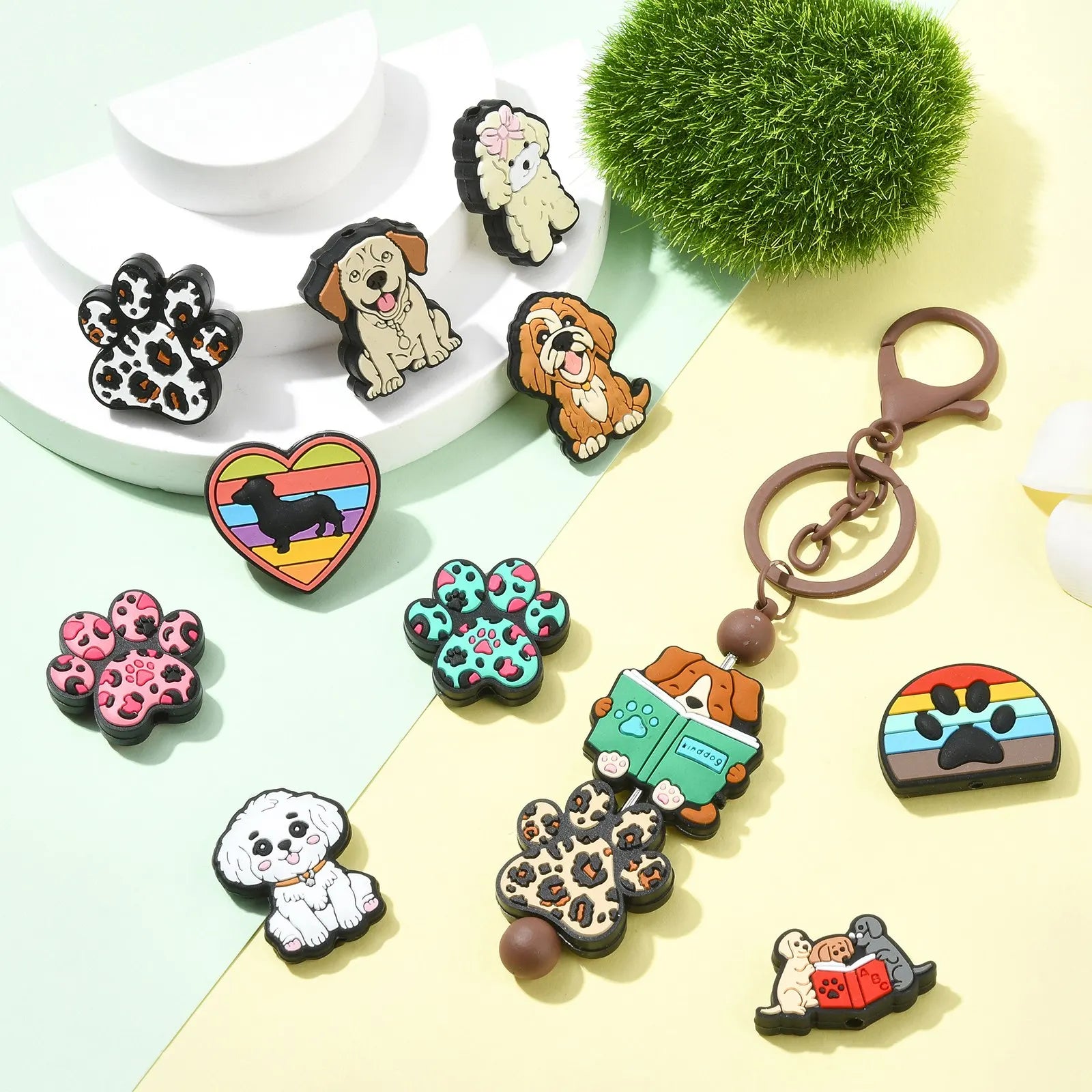PandaHall 12Pcs Dog Silicone Focal Beads Pet Animal Puppy Silicone Beads Dog Paw Rubber Beads for Beaded Lanyards Jewelry Making Qme
