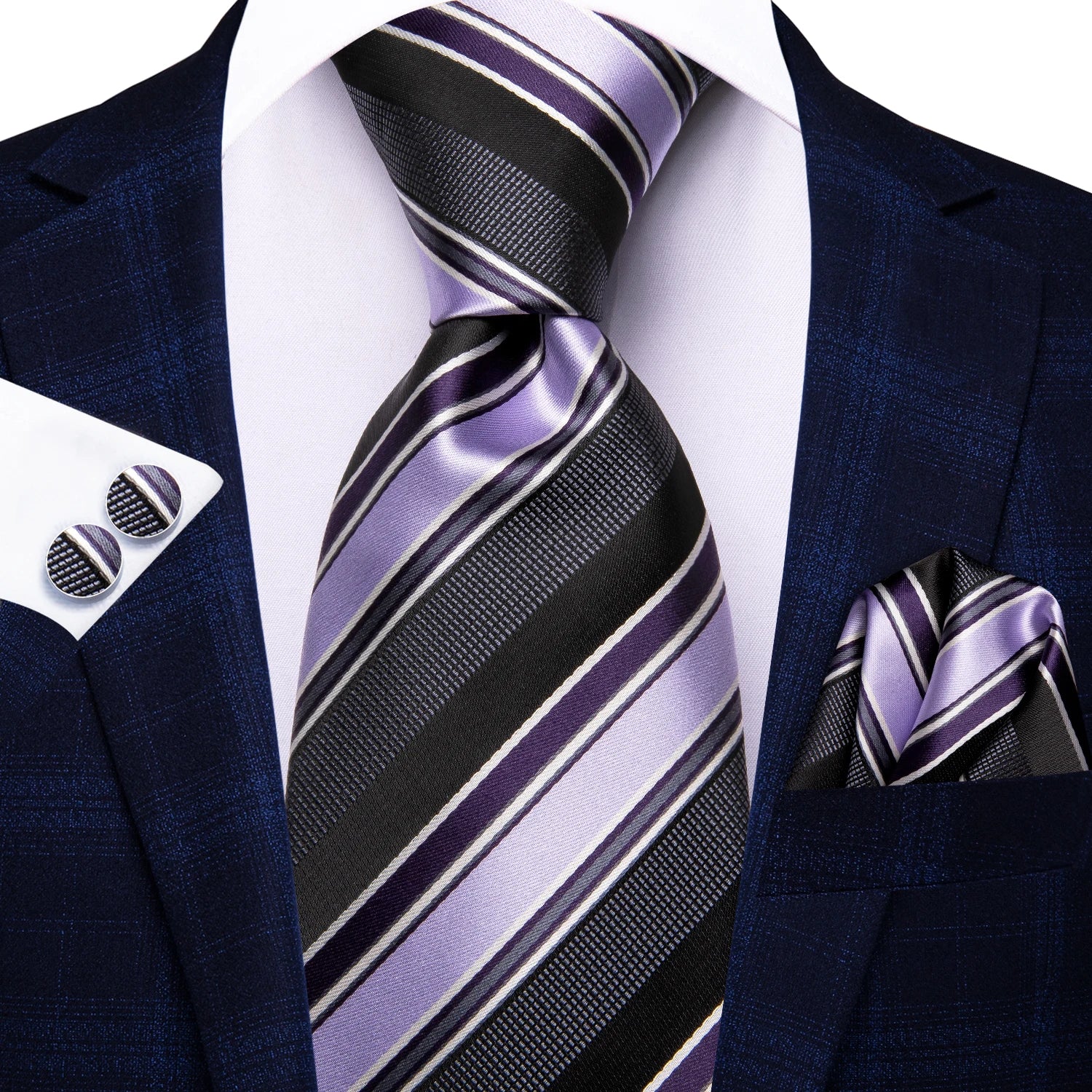 Black Green Striped Ties Men Wedding Accessories Mens Necktie Pocket