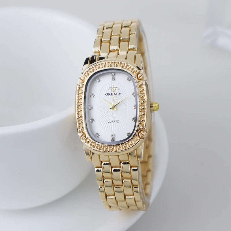 Luxury Fashion Metal Band Watches for Women Brand Simple Casual Oval Rhinestone Ladies' Quartz Wristwatch Qme