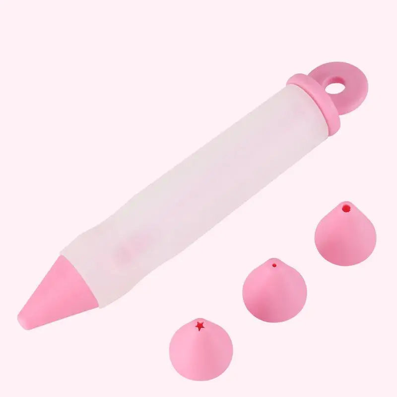 4-Head Piping Tip Silicone Chocolate Butter Pen Bags Bottles Writing Qme Pink Piping Pen