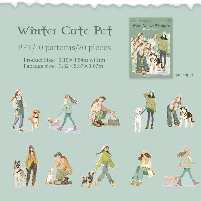 20 Sheets Winter Fashion Theme PET Stickers for DIY Scrapbook Collage Guitar Phone Case Notebook Decoration Supplies Qme 5