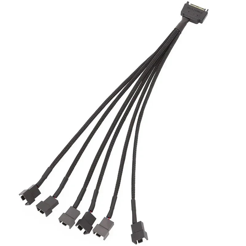 Black Sleeved 30cm Cooler Cooling Fan Splitter Power Cable 12V 4-Pin To 6 Port 3Pin/4Pin Connector for Molex IDE Computer PC DIY Qme
