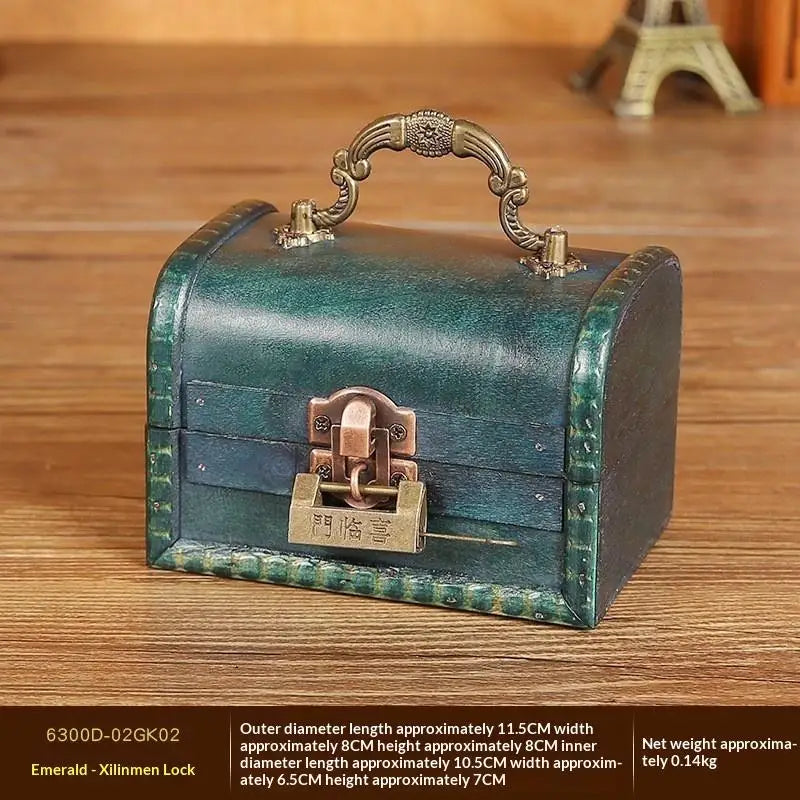 Retro Wooden Storage Box With Lock Retro Treasure Jewelry Necklace Postcard And Small Objects Storage Case Trinket Chest Qme B