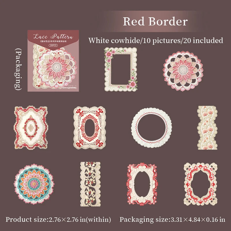 20 Sheets Lace Series Scrapbooking Decorative Stickers for DIY Photo Frame Collage Decoration Craft Supplies Qme 3