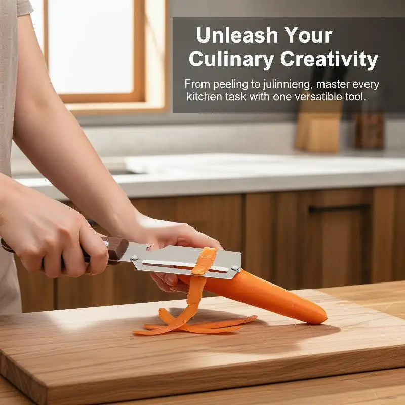 Multifunctional Stainless Steel Peeler Wooden Handle 3-in-1 Scallion Qme
